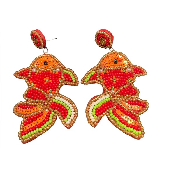 Jewelry - Beaded Goldfish Statement Earrings Red Orange Green Novelty boutique J23